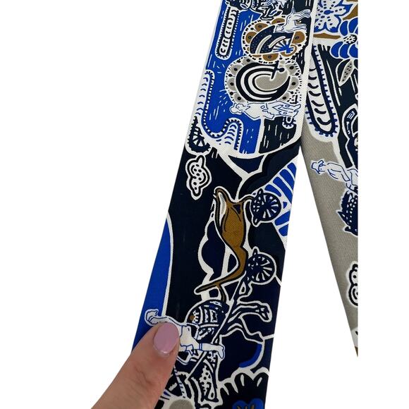 Hermès Printed Silk Bingata Sticker Twilly Marine Tabac Bleu Vif - Picture 5 of 12